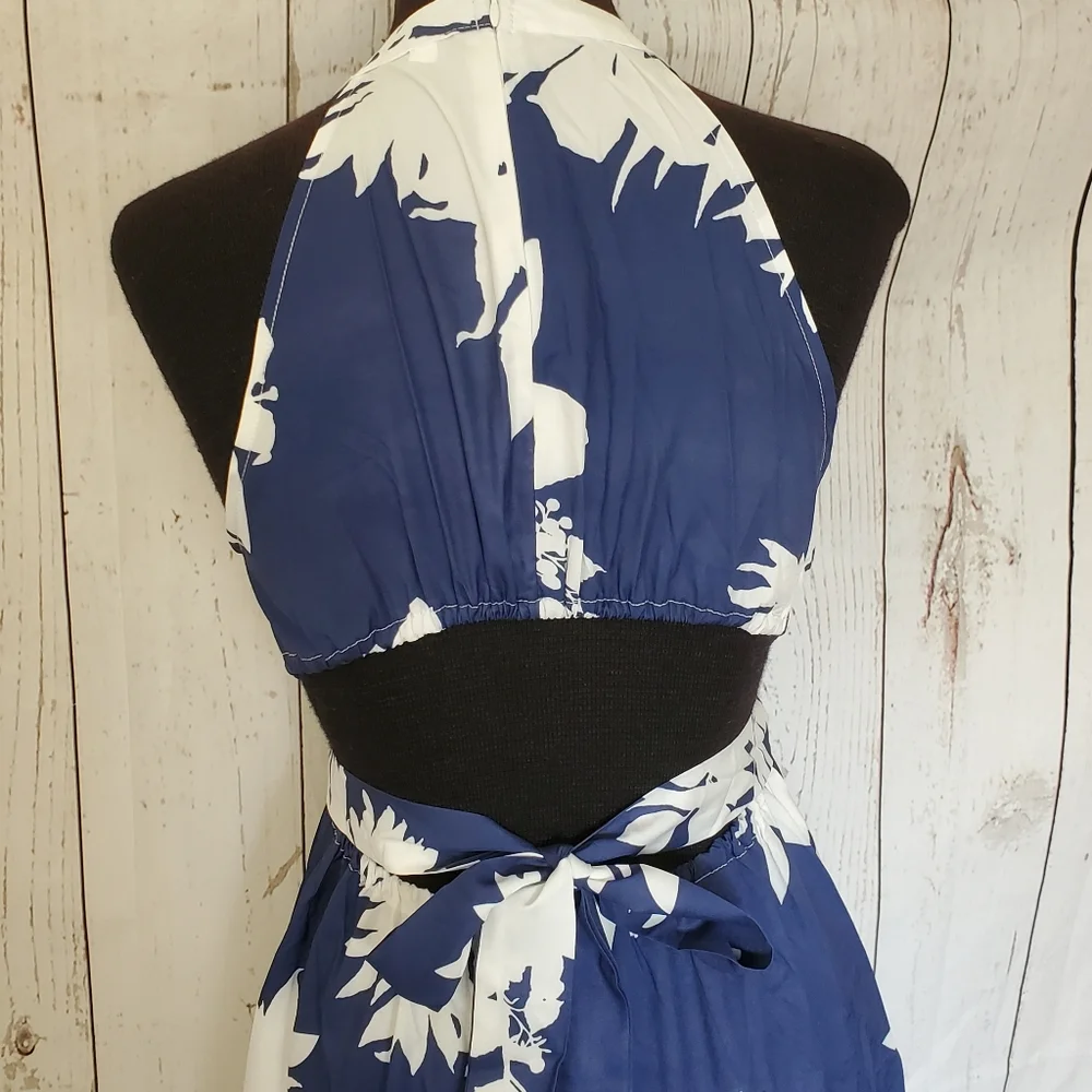 Kara and Kate sleeveless maxi dress halter neckline blue with white flowers S - Picture 8 of 16